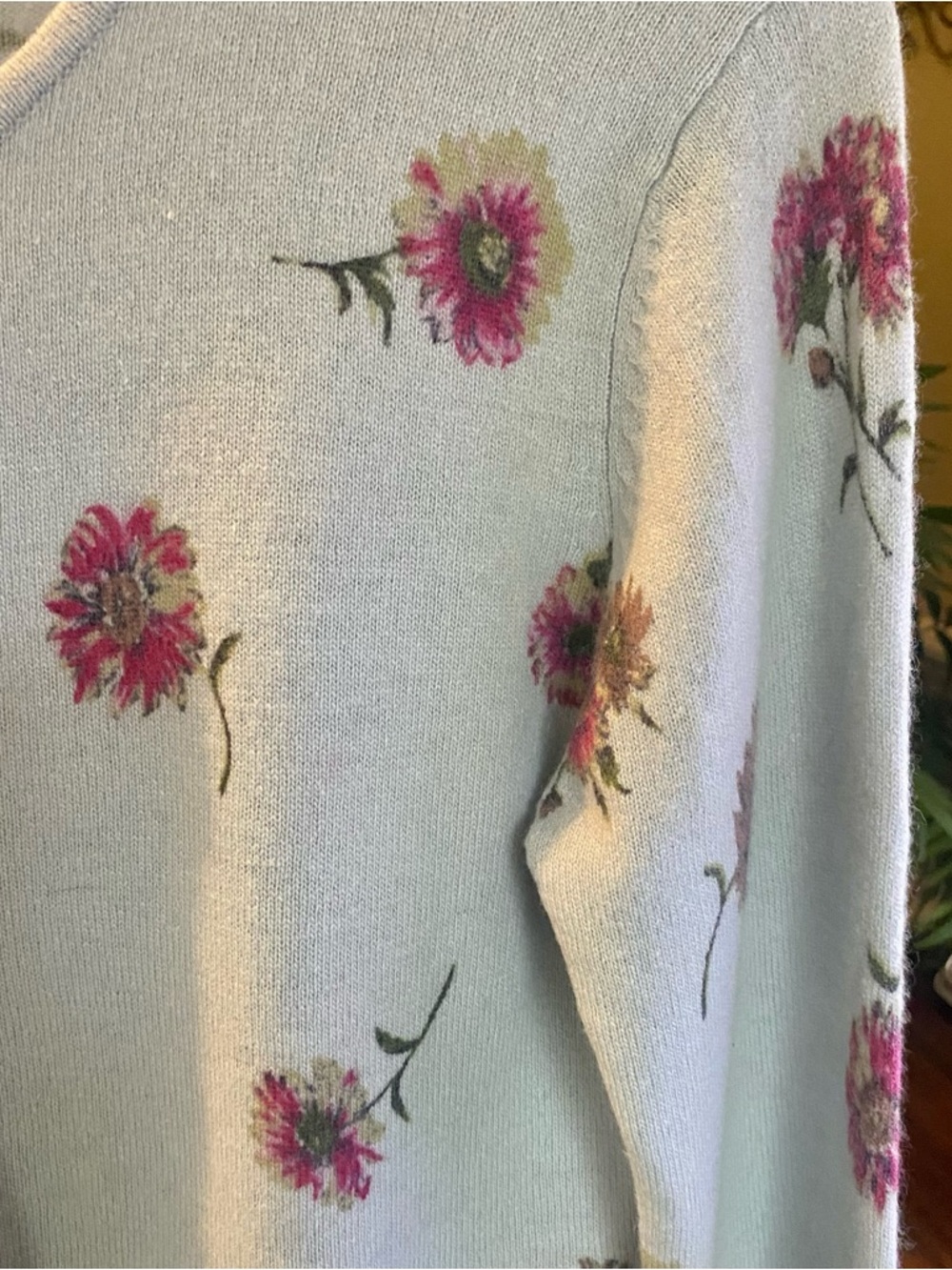 Monsoon Light Blue Floral Button Cardigan with Pink Accents - Picture 3 of 4